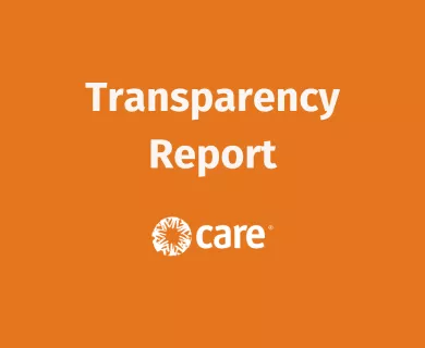 Orange card with white text Transparency Report