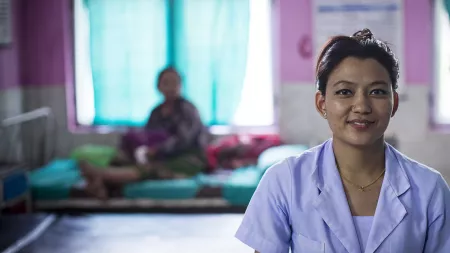Midwife Pramila Thapa in clinic in Nepal