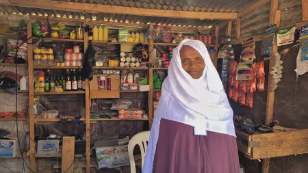 Ardo Dhunkel, 60, in her small shop in a village in Somalia.