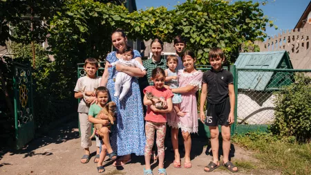 Woman with her nine children in Ukraine