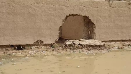 Wall destroyed by the flood