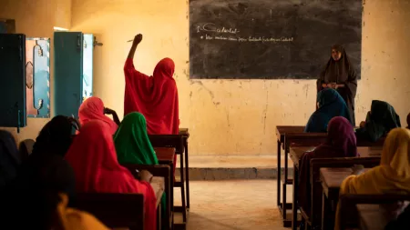 Somalia_Girls in hijabs sitting in classroom