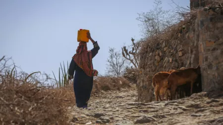 Yemen_Woman with water bucket on her head