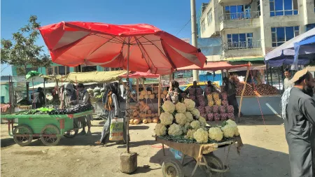 Afghanistan_Fresh produce in wheelbarrows in the middle of food market