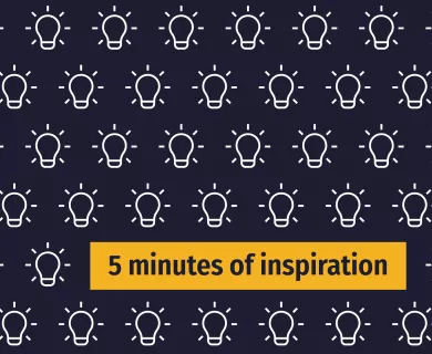 An illustration that says "5 minutes of inspiration" surrounded by a pattern of lightbulb icons.