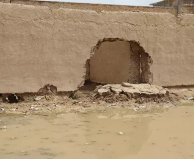 Wall destroyed by the flood
