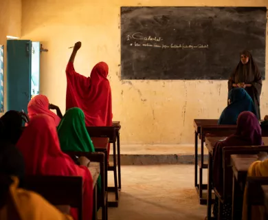 Somalia_Girls in hijabs sitting in classroom
