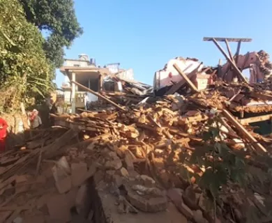 rubble of destroyed building