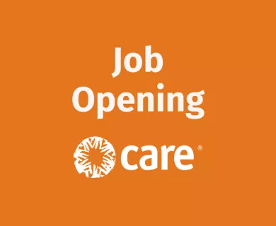 Orange card with CARE's logo and job opening text